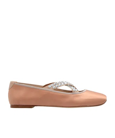 Casadei Rhinestone-embellished Satin Ballerina Shoes In Brown