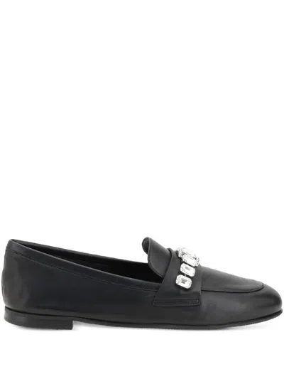 CASADEI RHINESTONE LEATHER LOAFERS