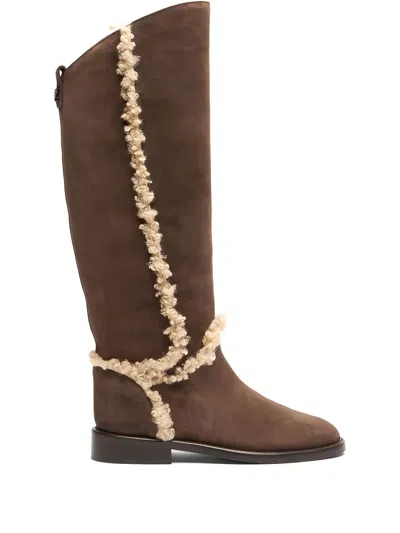 Casadei Riderama Fur-trim Boots In Multi