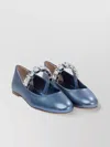 Casadei Round Toe Flat Sole Embellished Strap Ballerinas In Blue