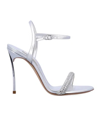 Casadei Round Toe High Heel Sandals In Silver