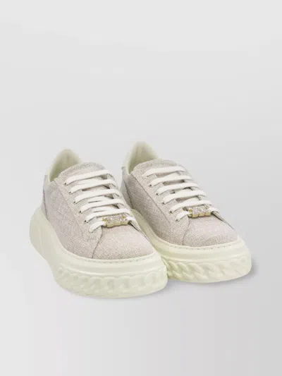 Casadei Round Toe Rubber Sole Textured Fabric Sneakers In Neutral
