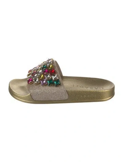 Pre-owned Casadei Rubber Crystal Embellishments Slides In Gold