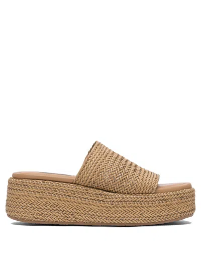 Casadei Open Toe Platform Sole Woven Texture Sandals In Natural