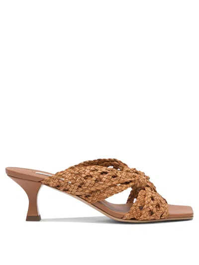 Casadei Strappy Sandals With Mid Heel And Square Toe In Rum