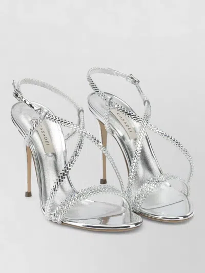 Casadei Sandals Open Toe Metallic Finish Ankle Strap In Silver