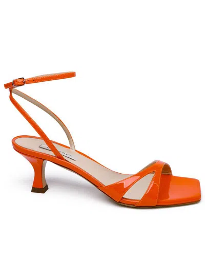 Casadei Square Head Clasp High-heeled Sandals In Orange