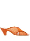 Casadei Mesh Cross Strap Mules In Paprika