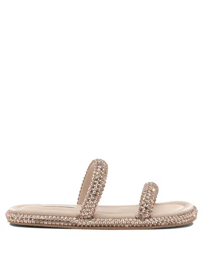 Casadei Sandals Embellished Straps Flat Sole Open Toe In Gold