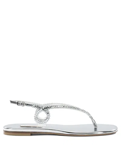 Casadei Silver Calf Leather Bos Taurus Flat Sandals In Gray