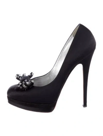 Pre-owned Casadei Satin Crystal Embellishments Pumps In Black