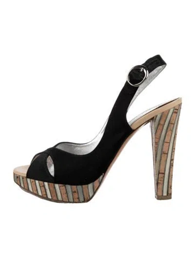 Pre-owned Casadei Satin Cutout Accent Sandals In Black
