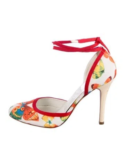 Pre-owned Casadei Satin Printed D'orsay Pumps In Red
