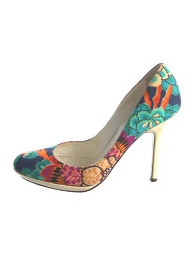Pre-owned Casadei Satin Printed Pumps In Multi