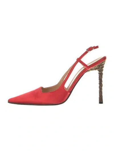 Pre-owned Casadei Satin Slingback Pumps In Red