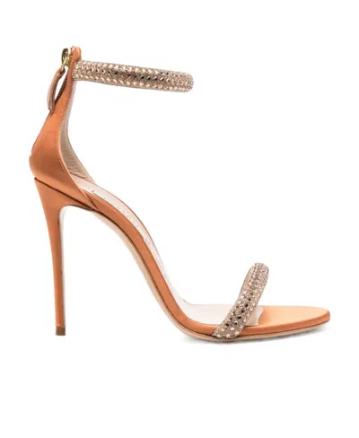 Casadei Scarlet Sandal In Fabric With Rhinestones In Gold