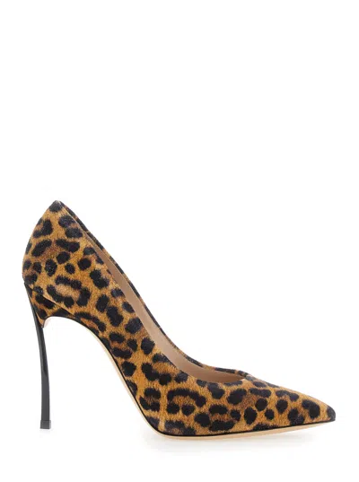 CASADEI MALESIA BROWN PUMPS WITH HIGH STILETTO HEEL AND LEOPARD MOTIF IN SUEDE WOMAN