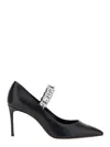 Casadei Black Pumps With Crystal Embellished Strap And High Stiletto Heel In Leather Woman In Black