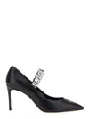 Casadei Black Pumps With Crystal Embellished Strap And High Stiletto Heel In Leather Woman In Black