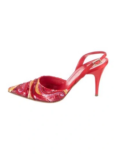 Pre-owned Casadei Sequins Patterned Slingback Pumps In Red