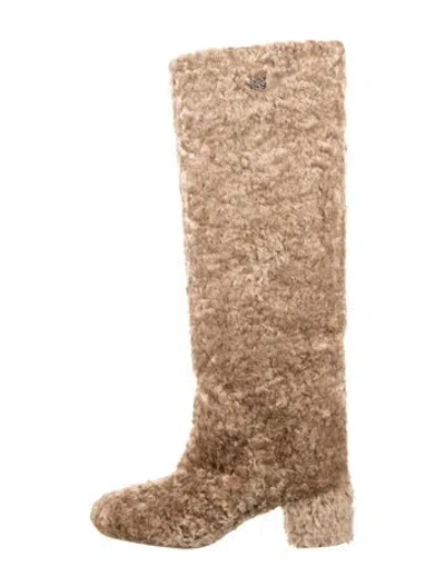 Pre-owned Casadei Shearling Riding Boots In Brown