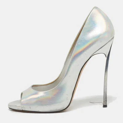 Pre-owned Casadei Silver Leather Peep Toe Pumps Size 39