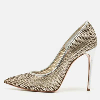Pre-owned Casadei Silver Leather Pointed Toe Pumps Size 38