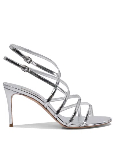 Casadei Silver Leather Sandals With Crisscross Straps In White