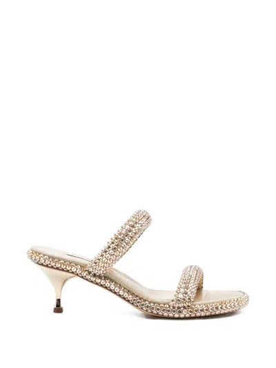 Casadei Sirio Crystal-embellished Kitten-heel Sandals In Gold