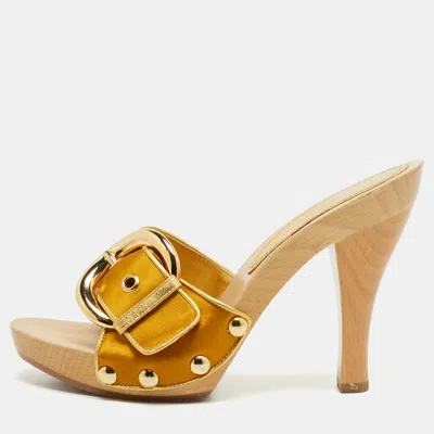 Pre-owned Casadei Size 35 Gold Leather And Satin Clogs
