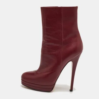 Pre-owned Casadei Size 36 Burgundy Leather Platform Ankle Length Boots