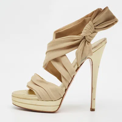 Pre-owned Casadei Size 36 Gold Fabric Platform Slide Sandals