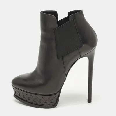 Pre-owned Casadei Size 37 Black Leather Platform Booties
