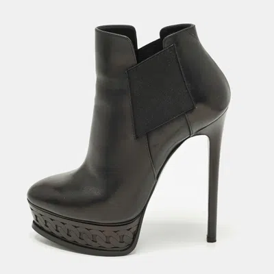 Casadei Size 37 Black Leather Platform Booties