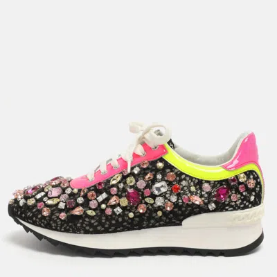 Pre-owned Casadei Size 37 Multicolor Crystals And Lace Low Top Sneakers