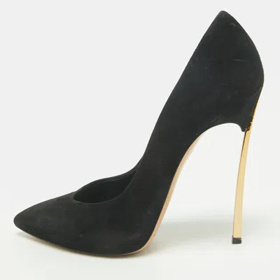 Pre-owned Casadei Size 37.5 Black Suede Pointed Toe Pumps
