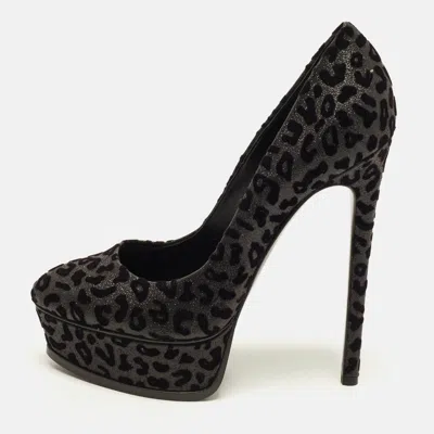 Pre-owned Casadei Size 38 Black Glitter And Velvet Platform Pumps