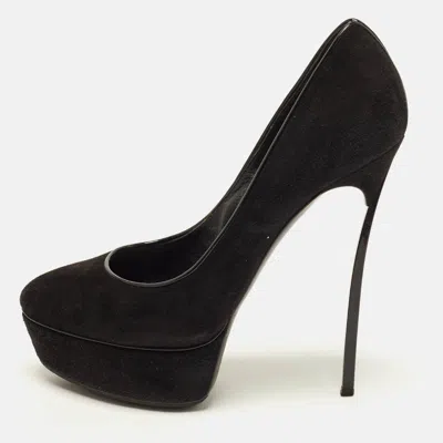 Pre-owned Casadei Size 38 Black Suede Platform Pumps