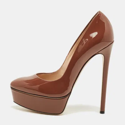 Pre-owned Casadei Size 38 Brown Patent Leather Platform Pumps