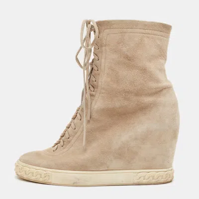 Pre-owned Casadei Size 38 Grey Suede Wedge Sneakers In Gray