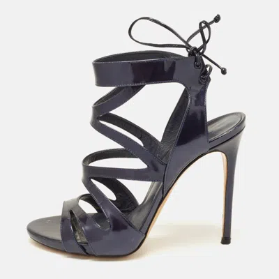 Pre-owned Casadei Size 38 Navy Blue Patent Leather Gladiator Ankle Strap Sandals