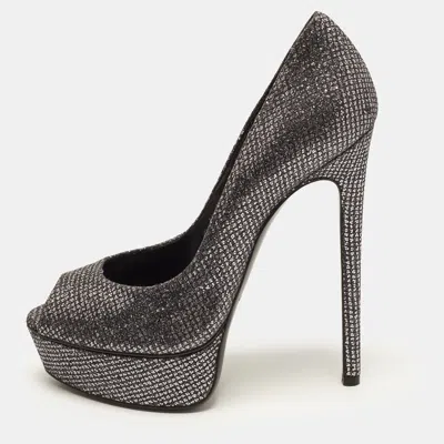 Pre-owned Casadei Size 38 Two Tone Glitter Platform Pumps In Purple