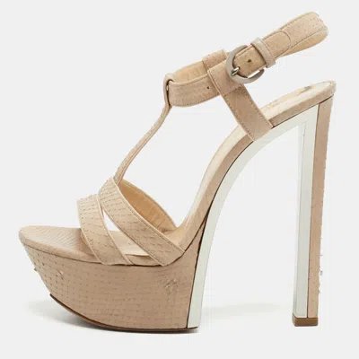 Pre-owned Casadei Size 38.5 Beige T Starp Platform Sandals