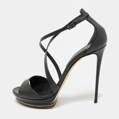 Pre-owned Casadei Size 38.5 Black Leather Ankle Strap Sandals