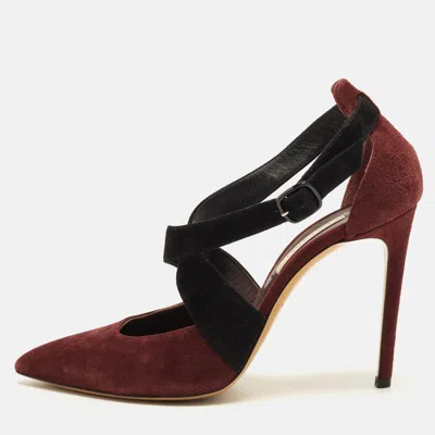 Pre-owned Casadei Size 38.5 Burgundy/black Suede Pointed Toe Crisscross Pumps