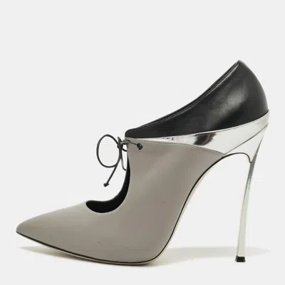 Pre-owned Casadei Size 38.5 Tricolor Leather Pointed Toe Booties In Black