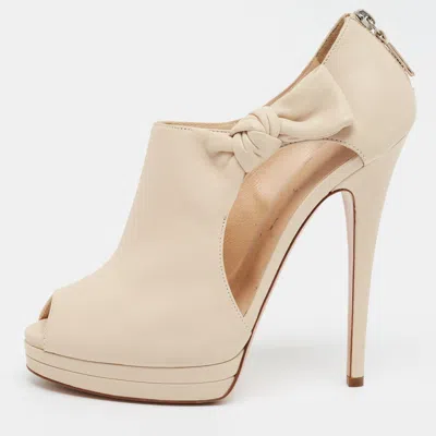Pre-owned Casadei Size 39 Cream Leather Cut Out Open Toe Ankle Length Boots In White