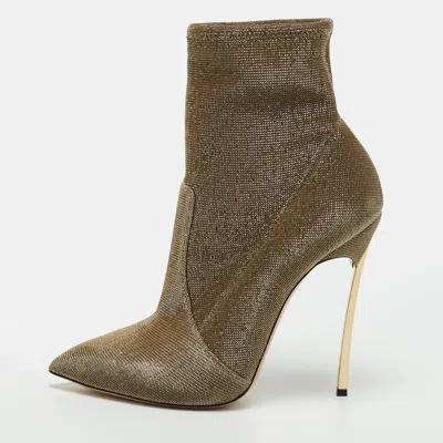 Pre-owned Casadei Size 39 Gold Stretch Fabric Ankle Length Boots