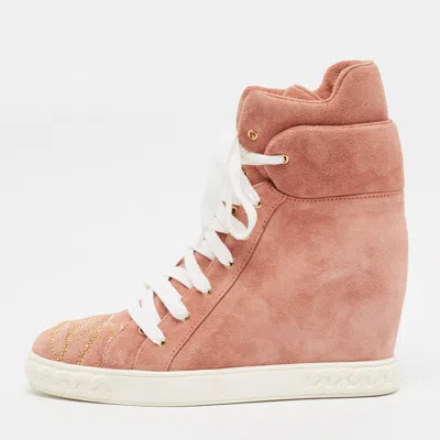 Pre-owned Casadei Size 39 Pink Suede Embellish Wedge Sneakers