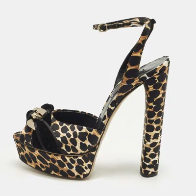 Pre-owned Casadei Size 40 Black/brown Satin Ankle Strap Sandals